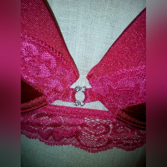 🩲Nwot black fuchsia by secret lace LLC red lace push-up padded bra 36B - Picture 8 of 15